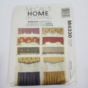 UNCUT McCall's Home Decorating M4330 Windows‎ Essentials Valances, Cafe Curtain